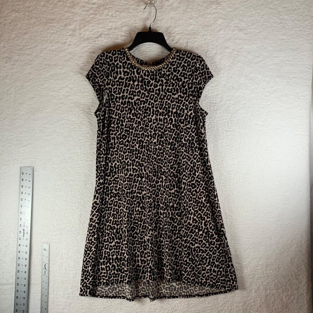 Karl Lagerfeld Women's Leopard Print Gold Chain Neck Shift Dress Size 8 9149‎